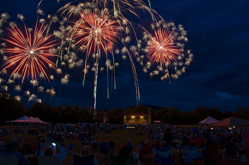 photo of fireworks going off outside at 17th annual kingfield pops concert