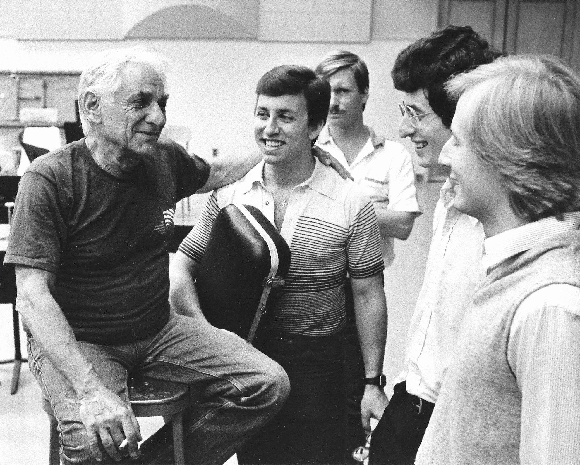 black and white photo of lucas richman with Leonard Bernstein